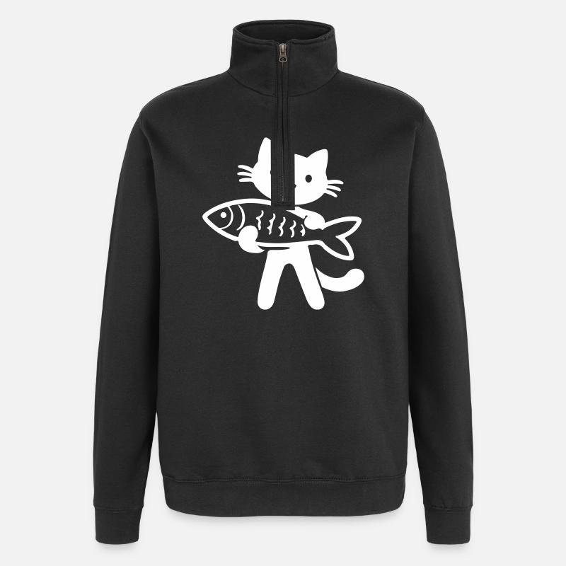 Katze Fisch - Quarter-Zip-Sweatshirt - Schwarz