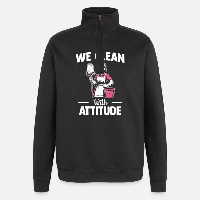 Motif de l’équipe de nettoyage - Sweat à zip 1/4 - noir