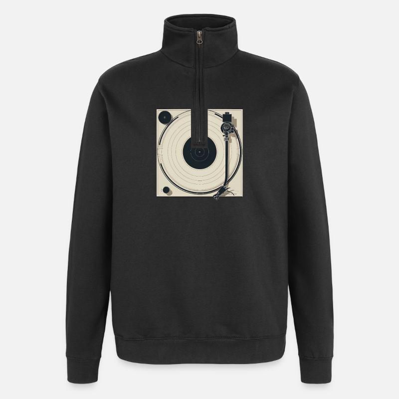 Minimalist Turntable Beige - Quarter-Zip Sweatshirt - black