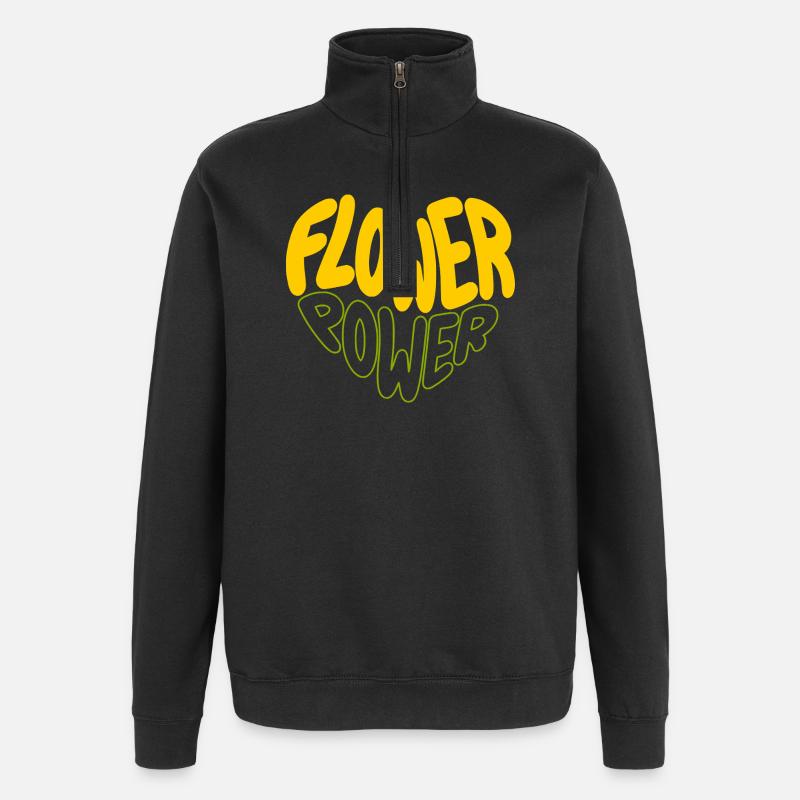 Flower Power Imprimé rétro - Sweat à zip 1/4 - noir