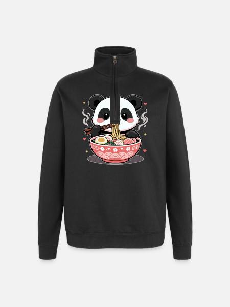 Ramen Cute Kawaii Panda - Quarter-Zip Sweatshirt - black