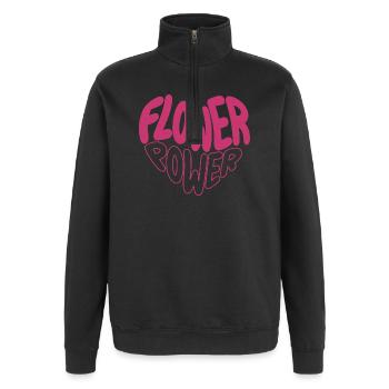 Flower Power Pink Font Design - Quarter-Zip Sweatshirt - black - Front - AI Model Female 172 light (172cm) & AI Model Male 178 dark (178cm)