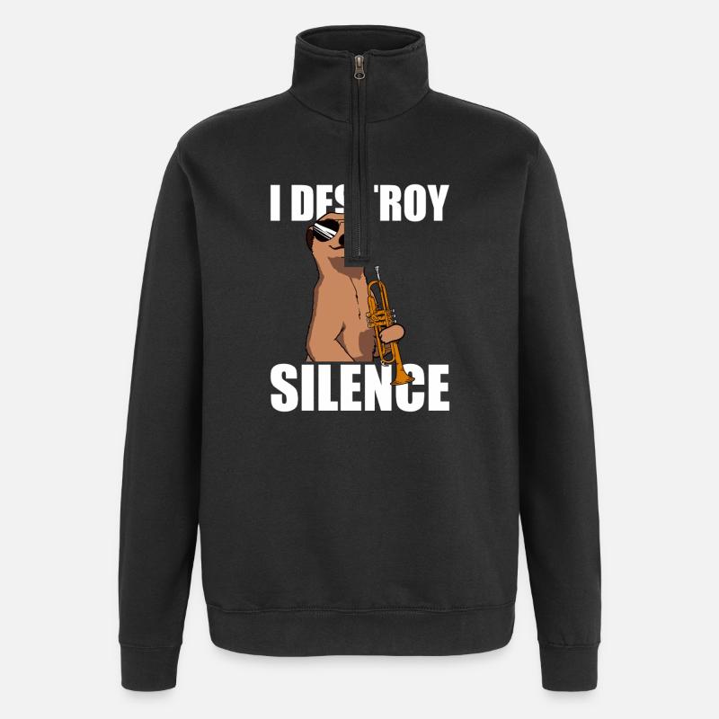 I destroy silence Trompete Trompetenspieler - Quarter-Zip-Sweatshirt - Schwarz