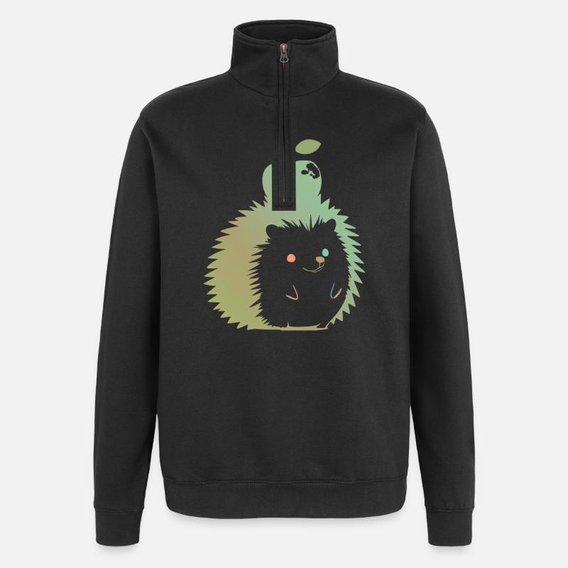 Pastel Hedgehog with Apple - Quarter-Zip Sweatshirt - black