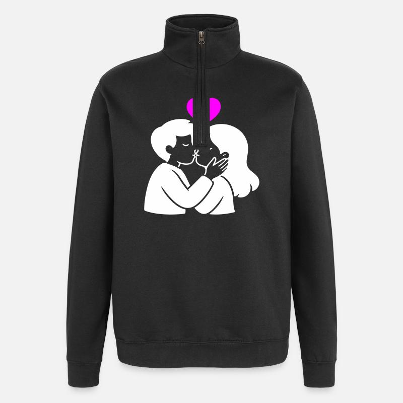 Amour du cœur du couple - Sweat à zip 1/4 - noir