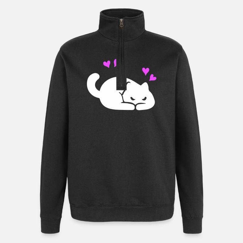 Katze Liebe - Quarter-Zip-Sweatshirt - Schwarz