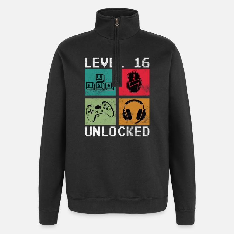 Level 16 freigeschaltet - Quarter-Zip-Sweatshirt - Schwarz
