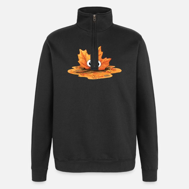 Autumn Leaf with Eyes Cuddly Hero - Quarter-Zip Sweatshirt - black