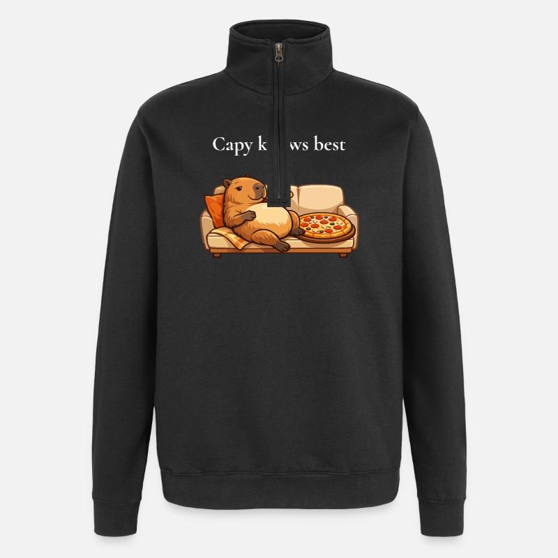 Capybara with pizza on sofa - Quarter-Zip Sweatshirt - black