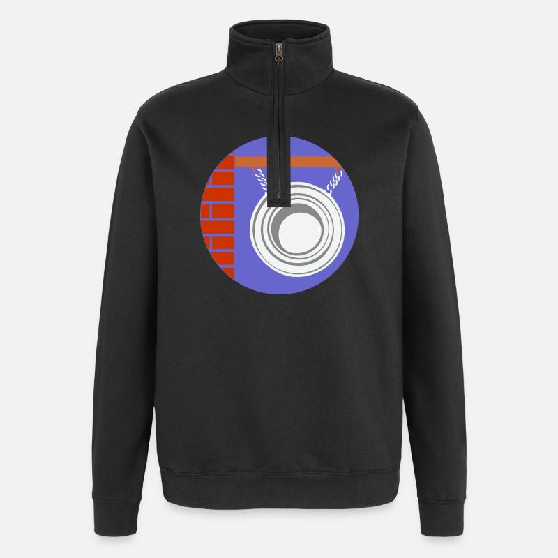 51169_Friseur Kreispendant vor Backsteinwand - Quarter-Zip-Sweatshirt - Schwarz