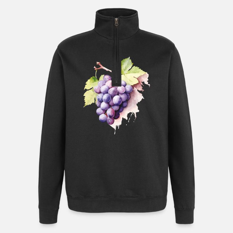 Grappe d’aquarelle de raisins - Sweat à zip 1/4 - noir