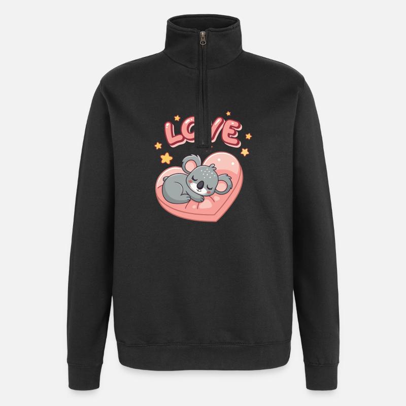 Koala dort sur cœur pastel - Sweat à zip 1/4 - noir