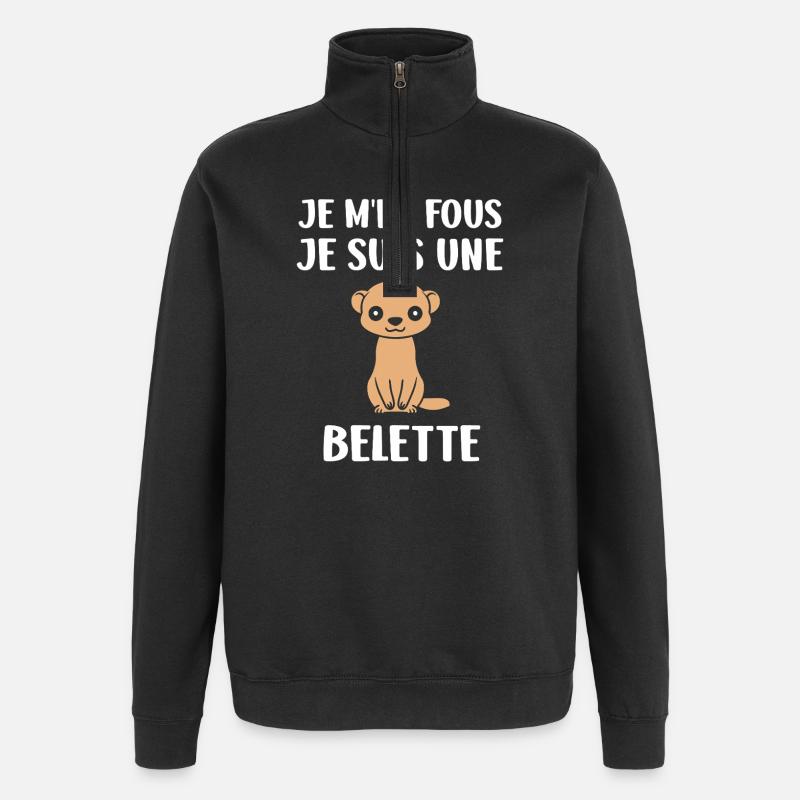 Süßes Wiesel auf Schwarz - Quarter-Zip-Sweatshirt - Schwarz