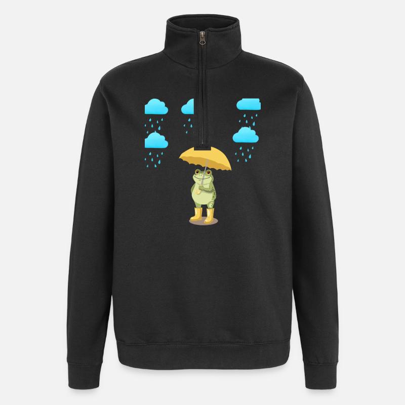 Frog with umbrella in the rain - Quarter-Zip Sweatshirt - black