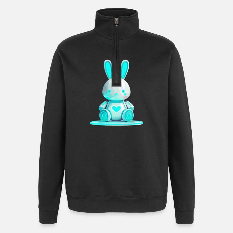 Glowing bunny robot with heart - Quarter-Zip Sweatshirt - black
