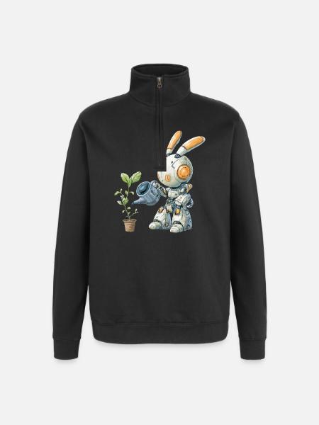 Robot rabbit watering plant - Quarter-Zip Sweatshirt - black