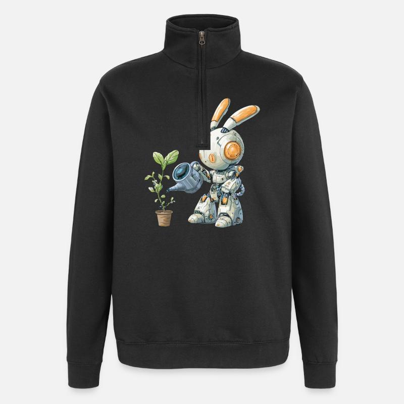 Robot rabbit watering plant - Quarter-Zip Sweatshirt - black