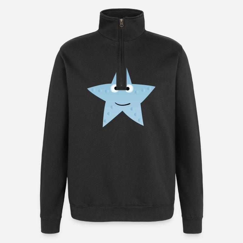 Kawaii Blauer Stern mit Gesicht - Quarter-Zip-Sweatshirt - Schwarz