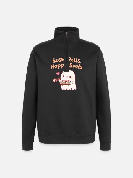Cute Ghost Sushi Rolls Happy Souls Funny - Quarter-Zip Sweatshirt - black
