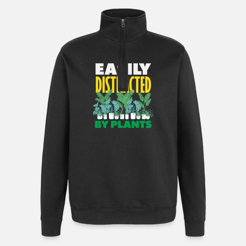 Plant lovers distracted by plants - Quarter-Zip Sweatshirt - black