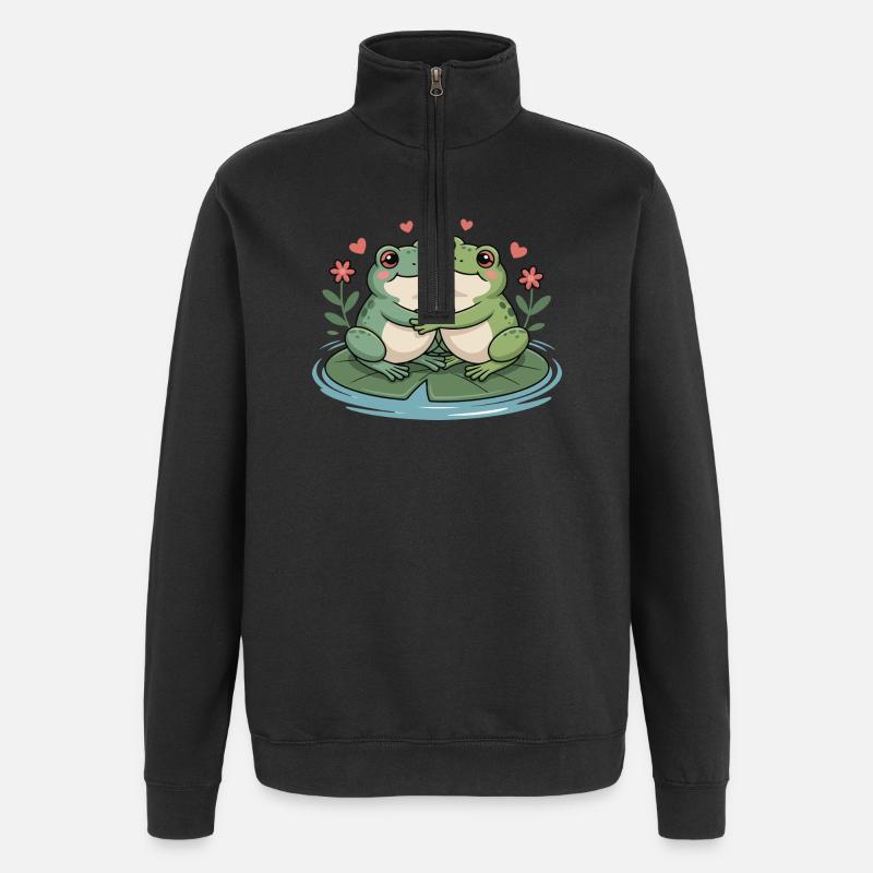 Couple grenouilles pour la Saint-Valentin - Sweat à zip 1/4 - noir