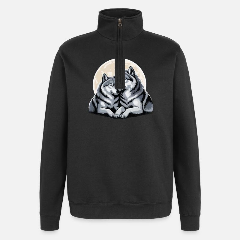 Couple de loups Amour Saint-Valentin - Sweat à zip 1/4 - noir