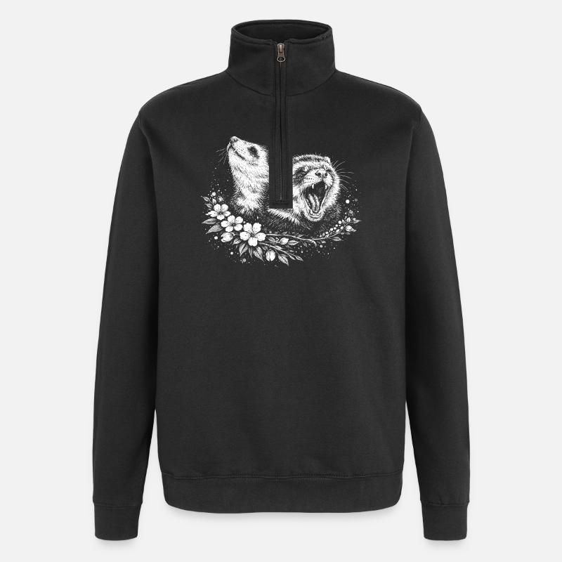 Frettchen im Blumenkreis - Quarter-Zip-Sweatshirt - Schwarz