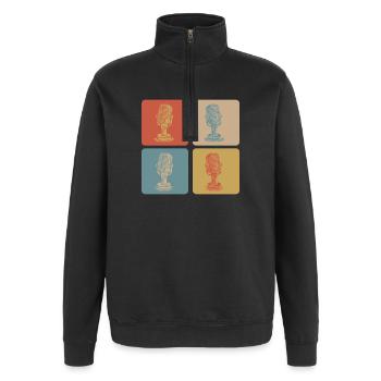 Retro Mikrofon Pop Art - Quarter-Zip-Sweatshirt - Schwarz - Vorne - AI Model Female 172 light (172cm) & AI Model Male 178 dark (178cm)