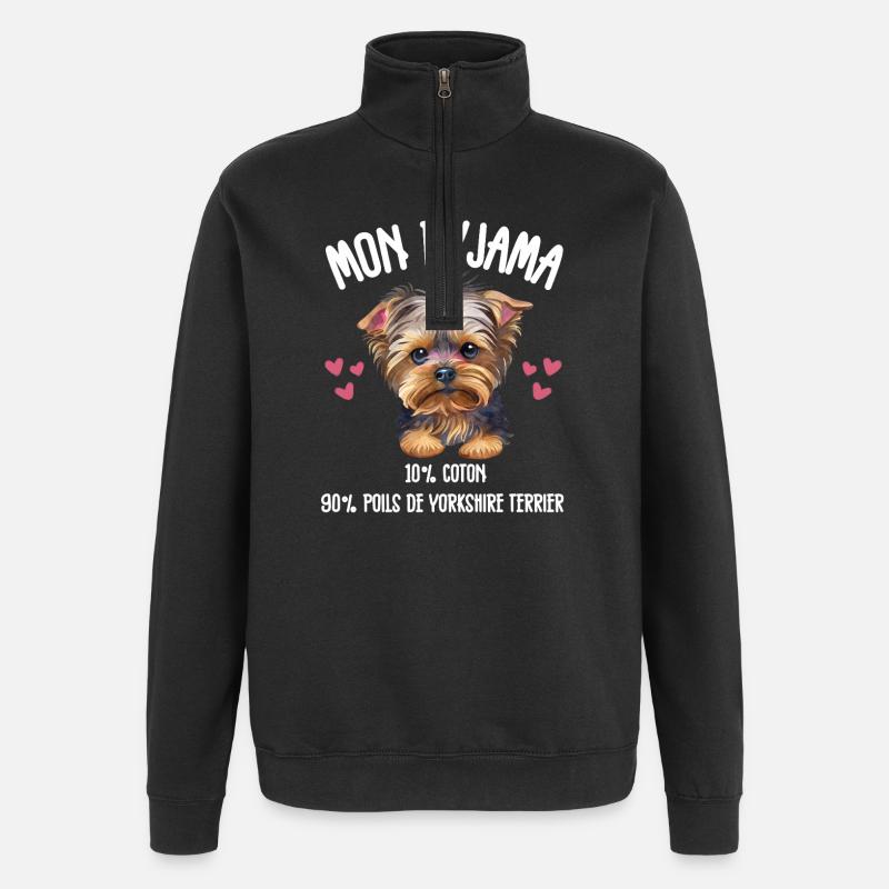 Pyjama Humour Yorkshire Terrier - Sweat à zip 1/4 - noir