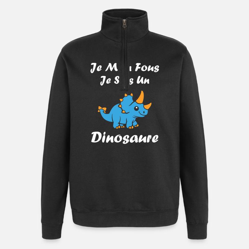 Dino bleu: phrases rigolotes - Sweat à zip 1/4 - noir