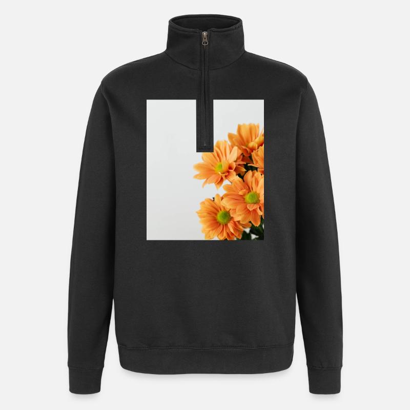 Daisy Orange Floral - Quarter-Zip Sweatshirt - black
