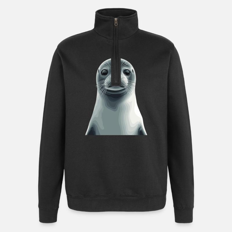 Portrait mignon du sceau - Sweat à zip 1/4 - noir