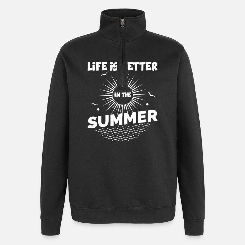 Leben Besser Im Sommer - Quarter-Zip-Sweatshirt - Schwarz