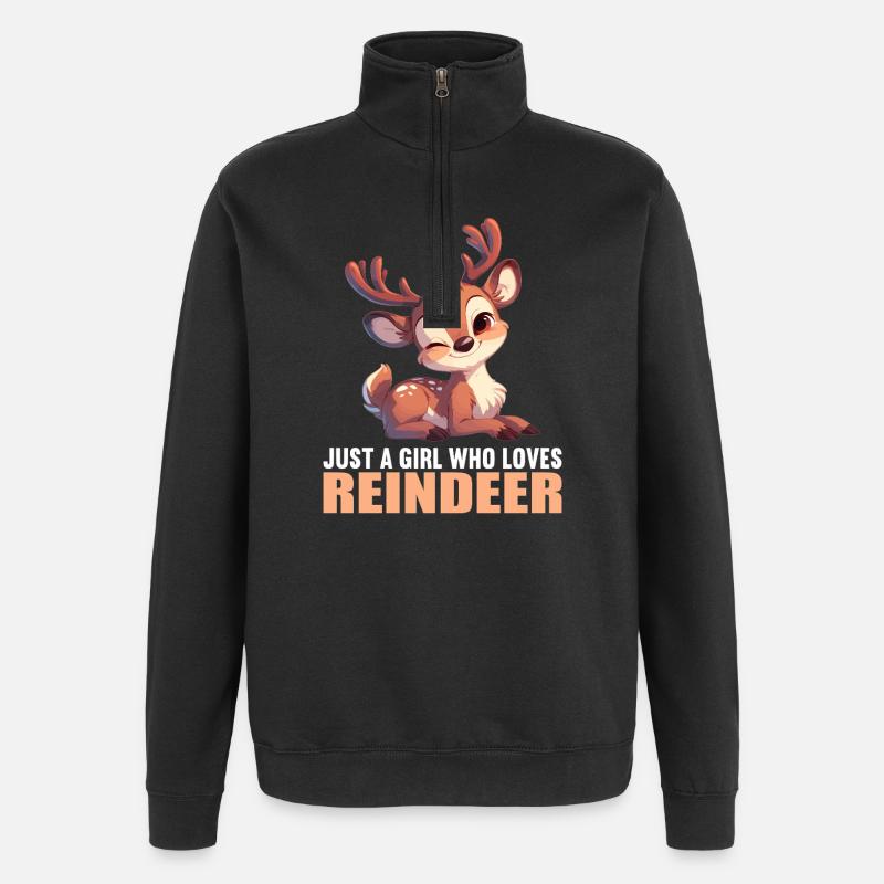 Rensdyr - Sweatshirt med 1/4 lynlås - sort