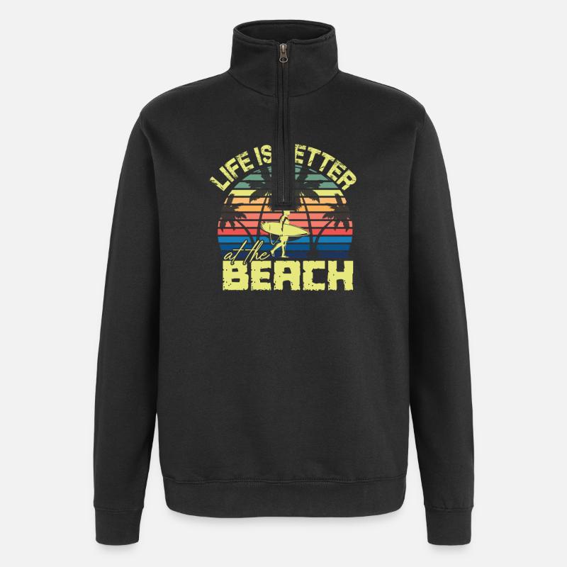 Beach Surfer Retro Sunset - Sweat à zip 1/4 - noir