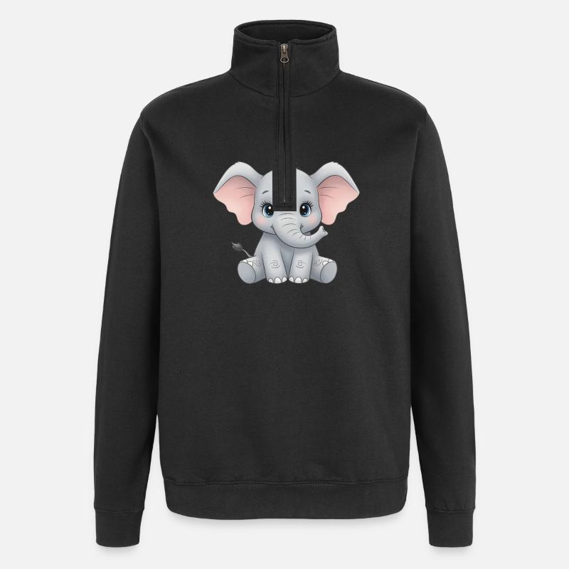 Dessin animé câlin bébé éléphant - Sweat à zip 1/4 - noir