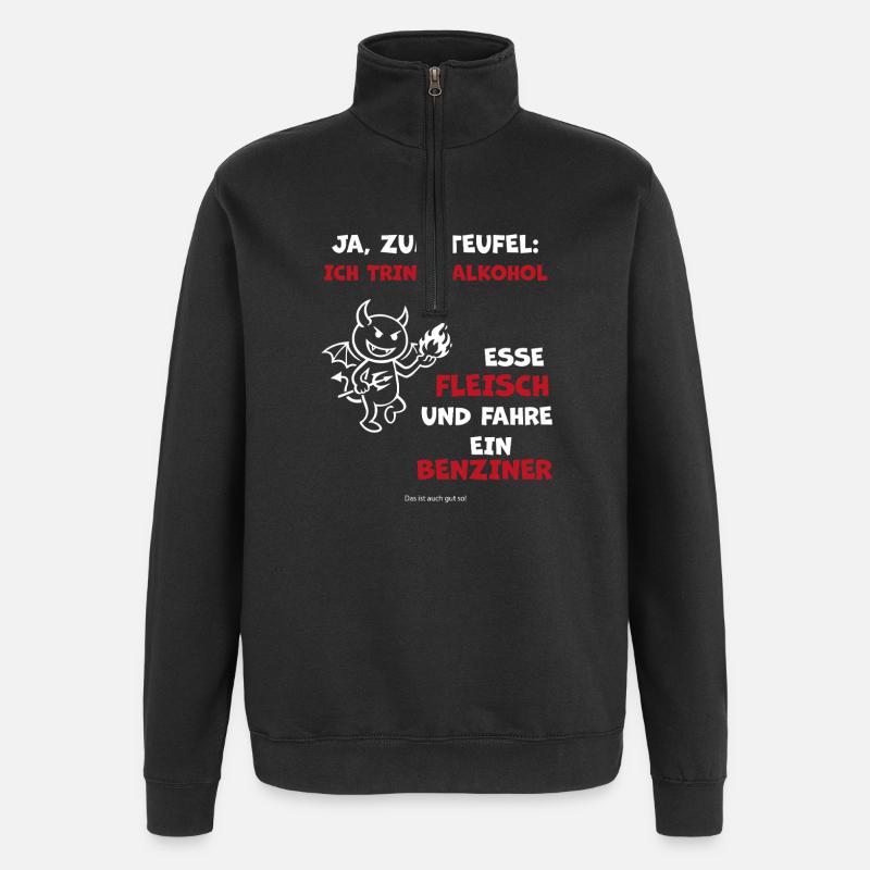 Devilish lifestyle: alcohol, meat - Quarter-Zip Sweatshirt - black
