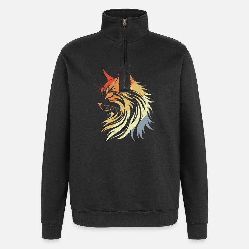 Cat Retro Style - Quarter-Zip Sweatshirt - black