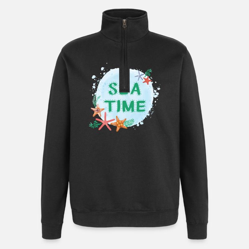 Sea Time Wasserfarben-Design - Quarter-Zip-Sweatshirt - Schwarz