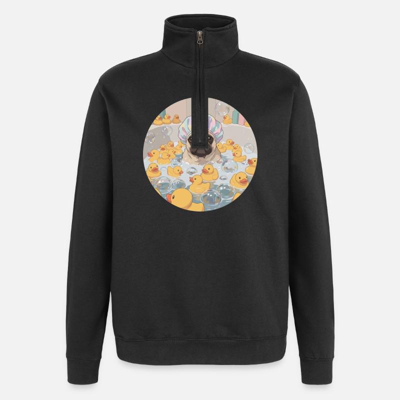 Mopps im Seifenblasenbad - Quarter-Zip-Sweatshirt - Schwarz