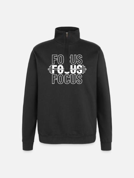 FOCUS Gym Motivation Barbell - Quarter-Zip Sweatshirt - black