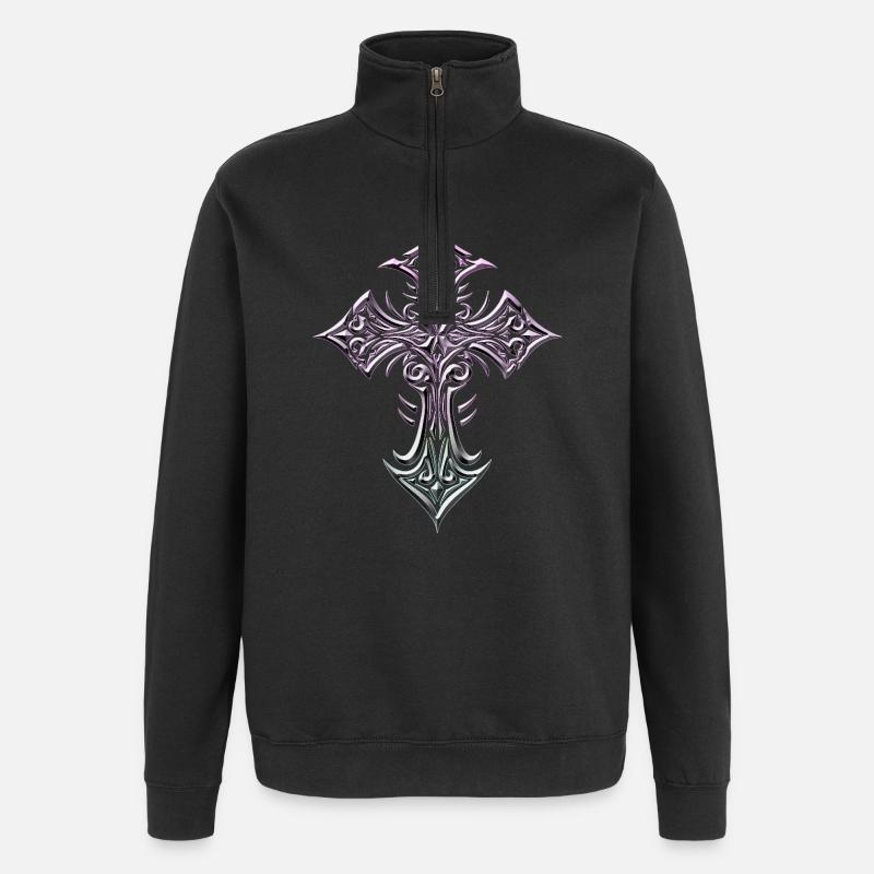 Croix en filigrane pastel - Sweat à zip 1/4 - noir