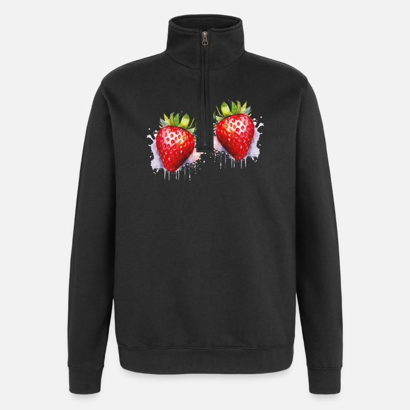 Wasserfarbene Erdbeeren - Quarter-Zip-Sweatshirt - Schwarz