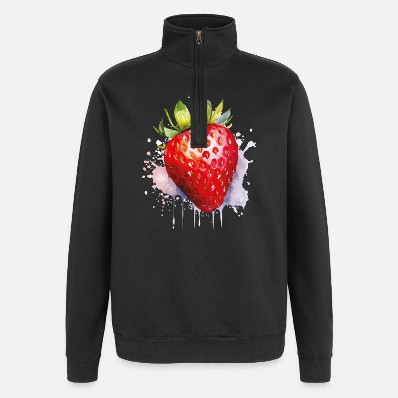 Aquarelle à la fraise spritzer - Sweat à zip 1/4 - noir