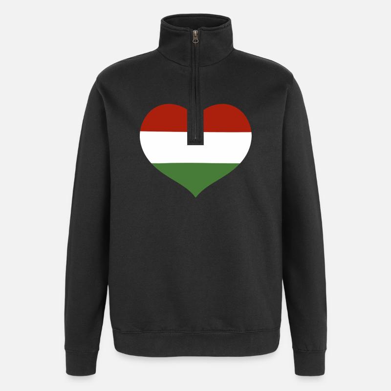 Cœur du drapeau hongrois - Sweat à zip 1/4 - noir