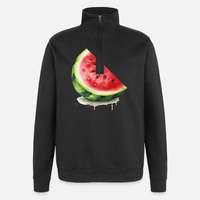 Tranche de pastèque à l’aquarelle - Sweat à zip 1/4 - noir