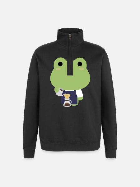 Kawaii Frog Barista - Quarter-Zip Sweatshirt - black