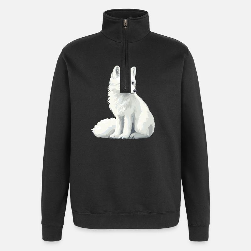 Weiße Fuchsillustration - Quarter-Zip-Sweatshirt - Schwarz