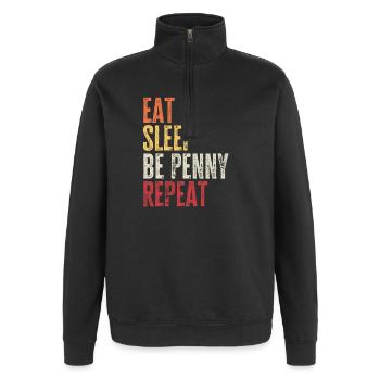 Mange, dors Be Penny Répète Nom rétro - Sweat à zip 1/4 - noir - Devant - AI Model Female 172 light (172cm) & AI Model Male 178 dark (178cm)