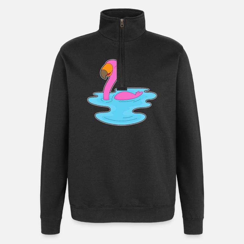 Flamingo Schwimmen - Quarter-Zip-Sweatshirt - Schwarz